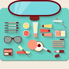 Dressing table with cosmetics Top view