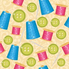 Seamless sewing background with knits buttons and needles