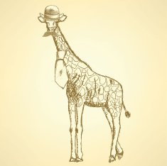 giraffe hipster in hat and tie with mustache N2