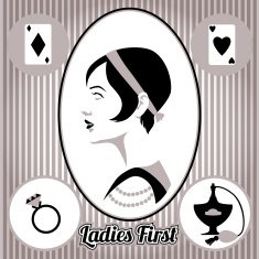 Retro lady face and accessories isolated