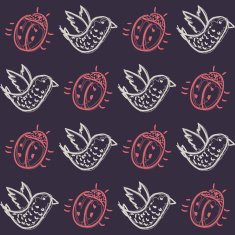 Pattern with birds and beetles
