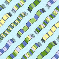 Wavy background with striped scarves and snowflakes Seamless vector pattern