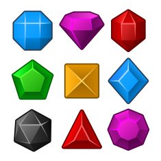 Set of Multicolored Gems for Match3 Games Vector