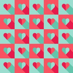 Blue and pink hearts in flat style with long shadows