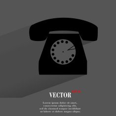 Retro telephone Flat modern web button with long shadow and N3