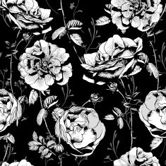 Black and White Floral Seamless Background N2