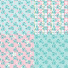 Cute vintage seamless pattern set with retro bicycle