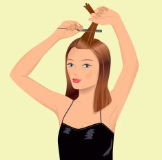 Girl back combing her hair