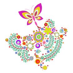 Butterfly with flowers background made of acrylic watercolor N3