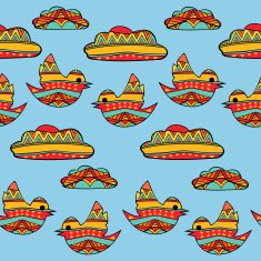 Fancy Birds And Clouds Seamless Pattern