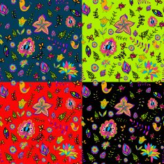 seamless set multicolored flower pattern