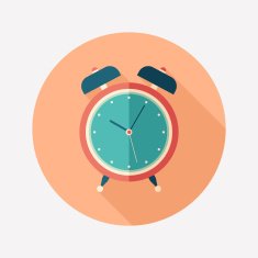 Retro alarm clock flat round icon with long shadows