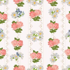 Repeating pattern with flowers on a background of rustic lace