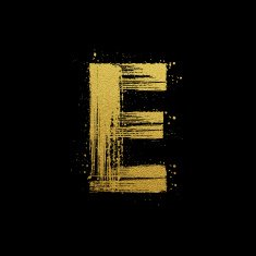 Gold glittering brush hand painted letter E