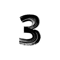 Number Three 3 hand drawn with dry brush