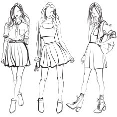 Three women fashion sketch