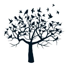Black Tree and Birds Vector Illustration