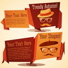 Set of cute autumn vintage stylized banners - hipsters in