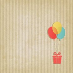 gift on colored balloons retro striped background
