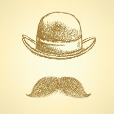 Sketch hat and mustache vector background