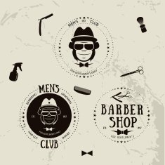 Barber shop logos set and hairdressing tools silhouettes Monkey