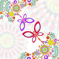 Butterfly with flowers background made of acrylic watercolor N7