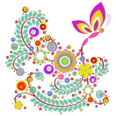 Butterfly with flowers background made of acrylic watercolor N10