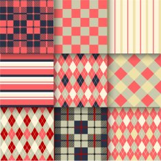 Set of seamless backgrounds with pattern striped chess checkered