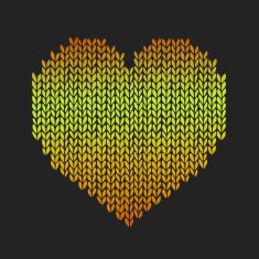 Seamless pattern with golden knitted heart on black background