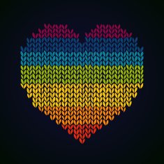 Rainbow knitted heard background Template for design and decoration
