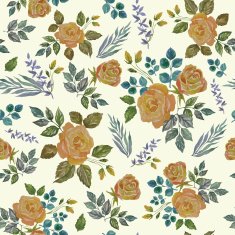 Seamless Vintage Watercolor Ornament with Yellow Roses