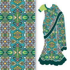Decorative stylized Indian sari women's ethnic dress with seamless