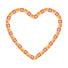 Heart of golden chain with square segments and red gemstones