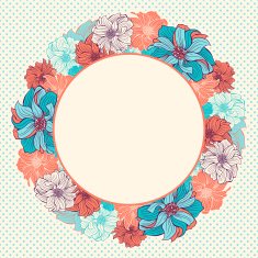 Greeting card with wreath of hand-drawn flowers N4