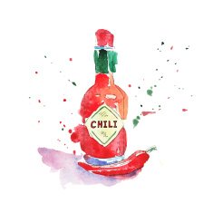 Bottle of chili sauce Watercolor illustration vector