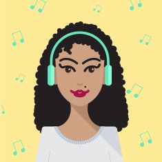 vector woman listening to music illustration