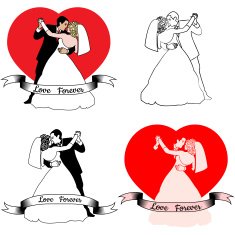 sketches of beautiful young bride and groom in dance