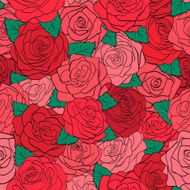 beautiful seamless pattern red roses with green leaves