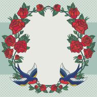 Old school frame with roses and birds