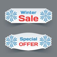 Vector Set of White Paper Retro Labels with Snowflakes