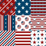 Patriotic Red White and Blue Geometric Seamless Patterns