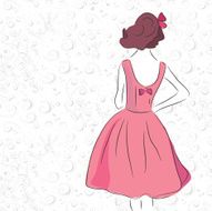 Sketch of fashion woman on the floral pattern