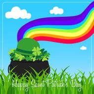 cauldron full of clovers at the end a rainbow