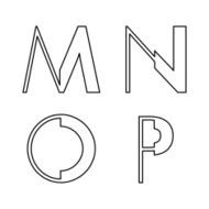 alphabetic font M N O and P