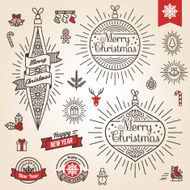 Christmas set Labels emblems and decorative elements in vintage style