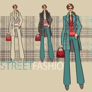 Fashionable girl in blue coat Options ensemble Fashion Illustration