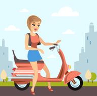 Beautiful woman with her scooter vector EPS 10