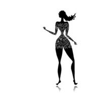 Pretty lady black silhouette floral ornament underwear for your design