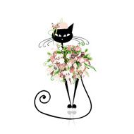 Glamor cat in floral clothes for your design