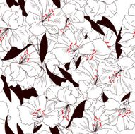 Seamless pattern from abstract black-white-red spring flowers